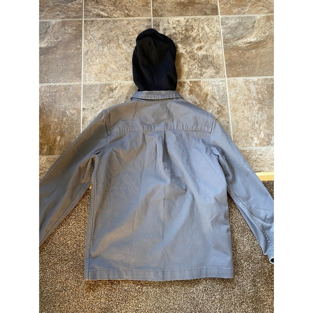 Tony Hawk Hooded Chore Jacket Snap Front Gray Work Shirt Medium Skater Indie 90s - Picture 7 of 9